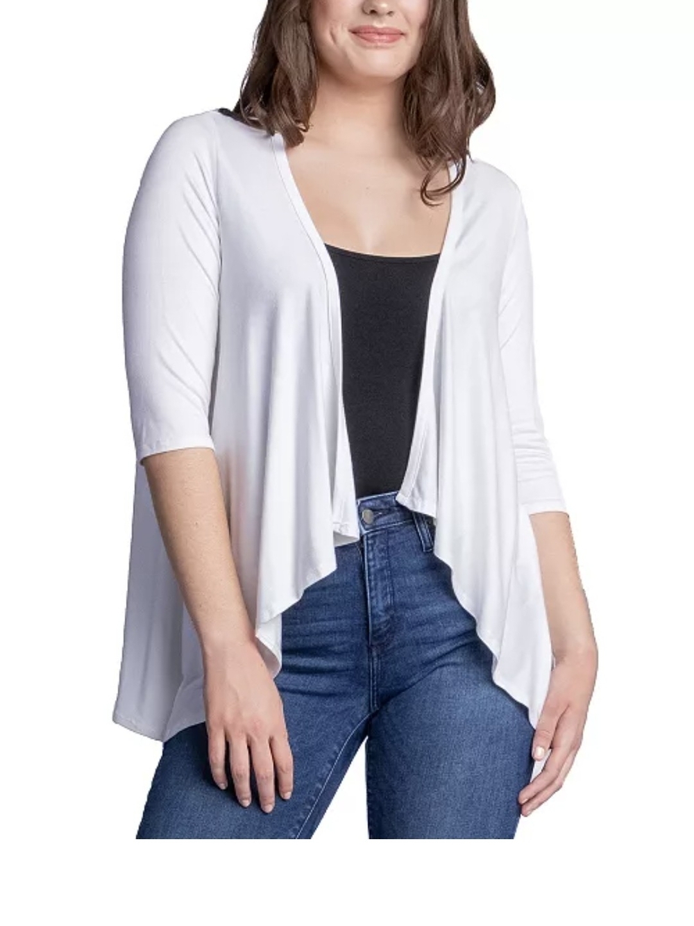 24/7 Comfort Apparel White Draped Open-Front Women's Cardigan